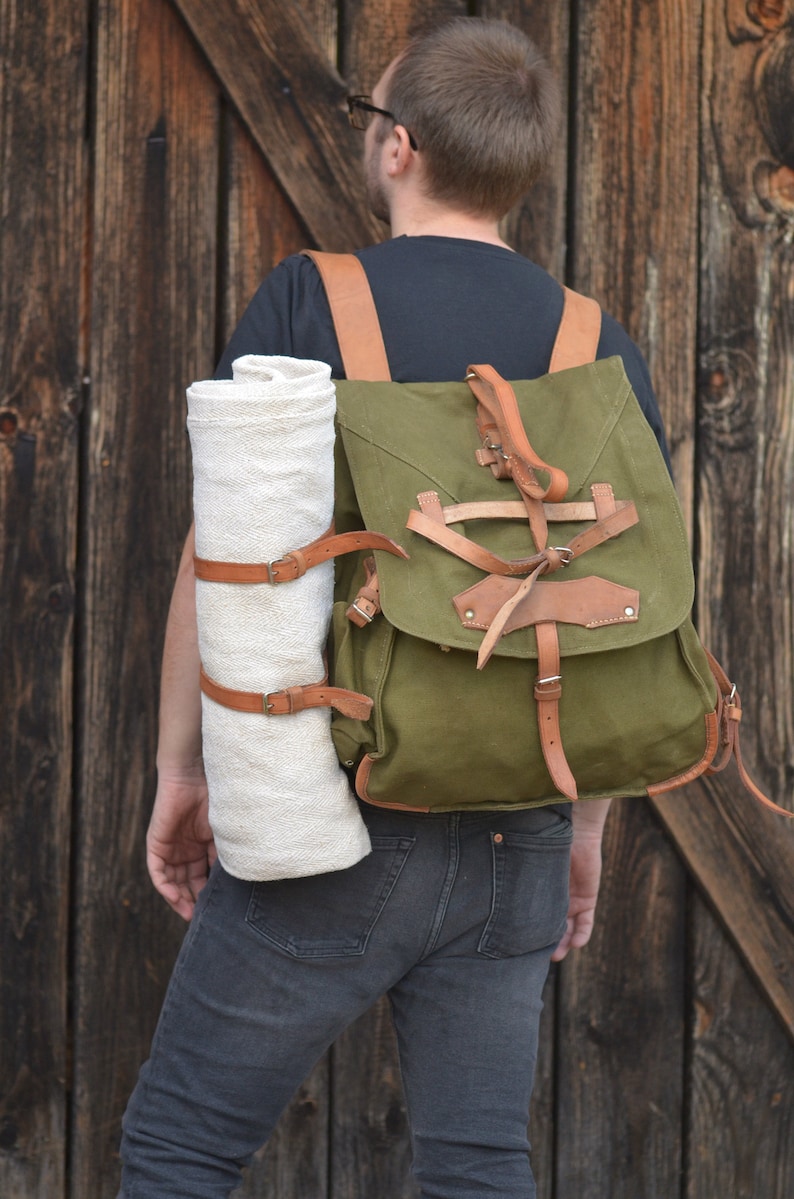 Military Backpack with Leather Straps Etsy