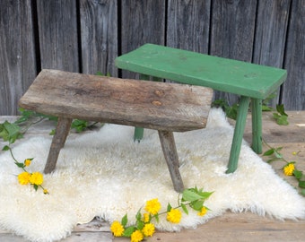 Primitive Milking Stool, Rustic Farmhouse Footrest, Rustic Wooden Step Stool