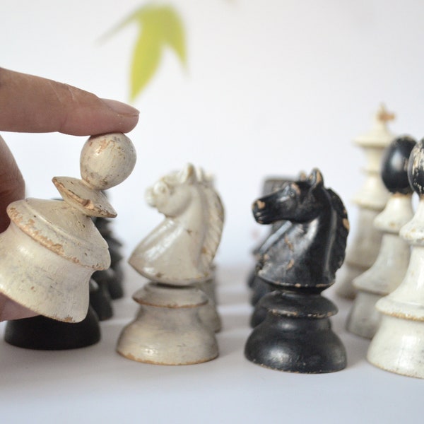 Vintage Replacement Chess Pieces Wood, 26 Wooden Chess Figures