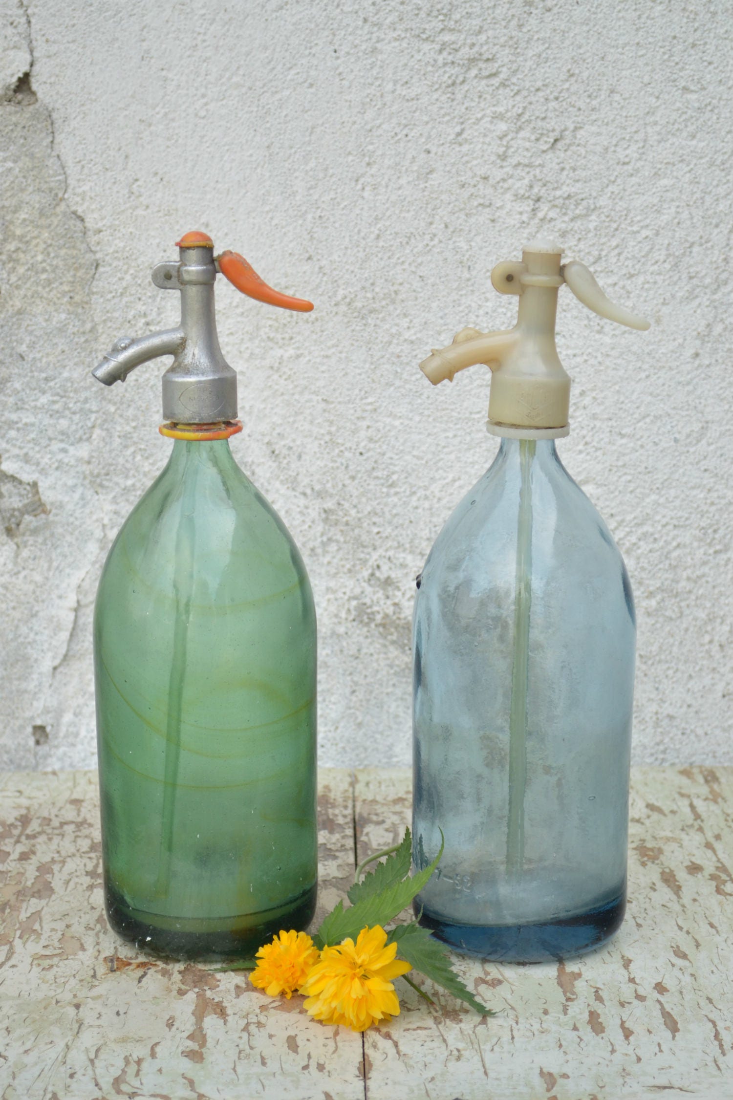 Vintage Romanian Seltzer Bottle Green Glass Soda Siphon, Home Decor