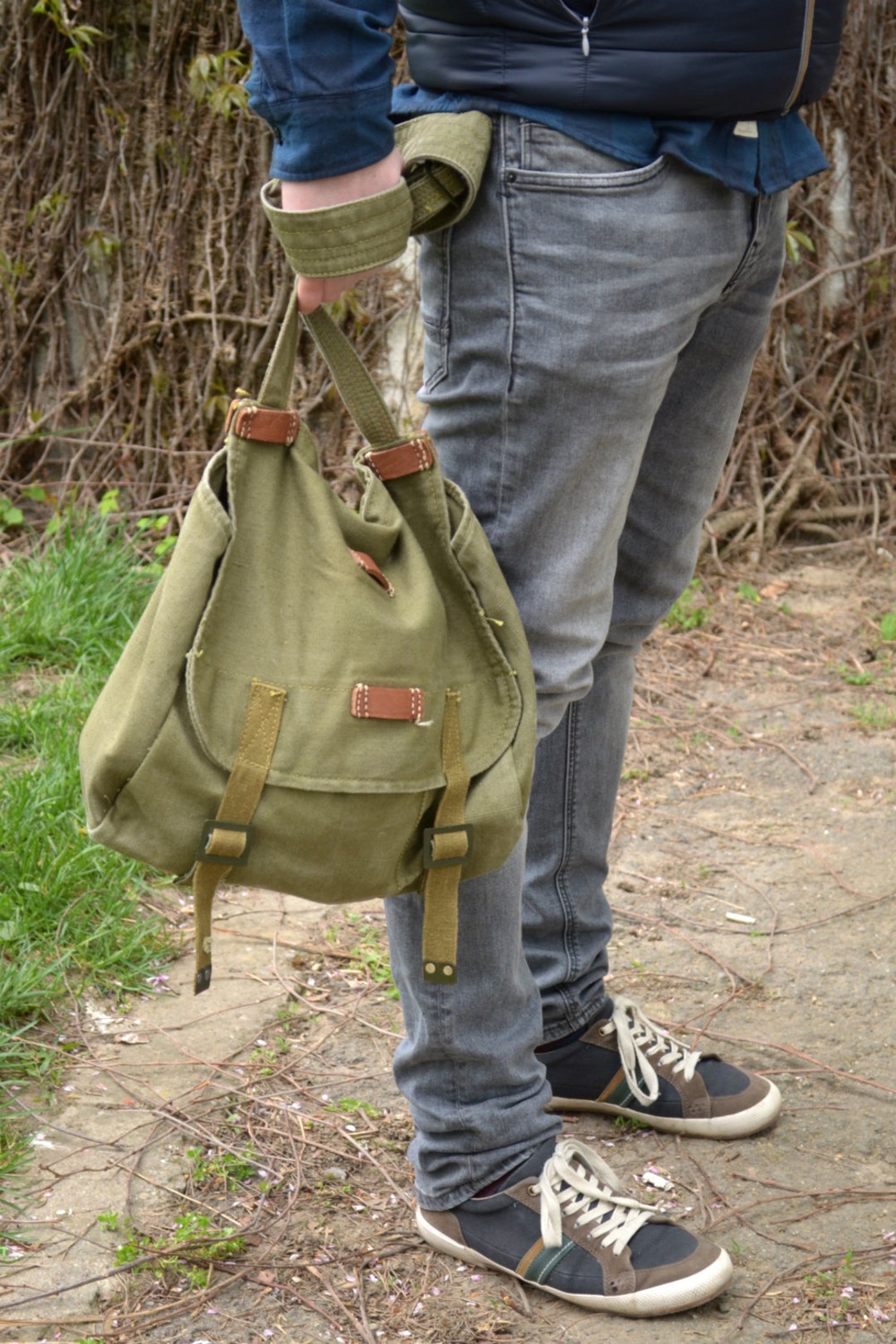 Men's Vintage Canvas Leather Satchel School Military Messenger