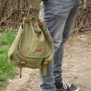 Vintage Messenger Bag Unisex Military Haversack Green Heavy 