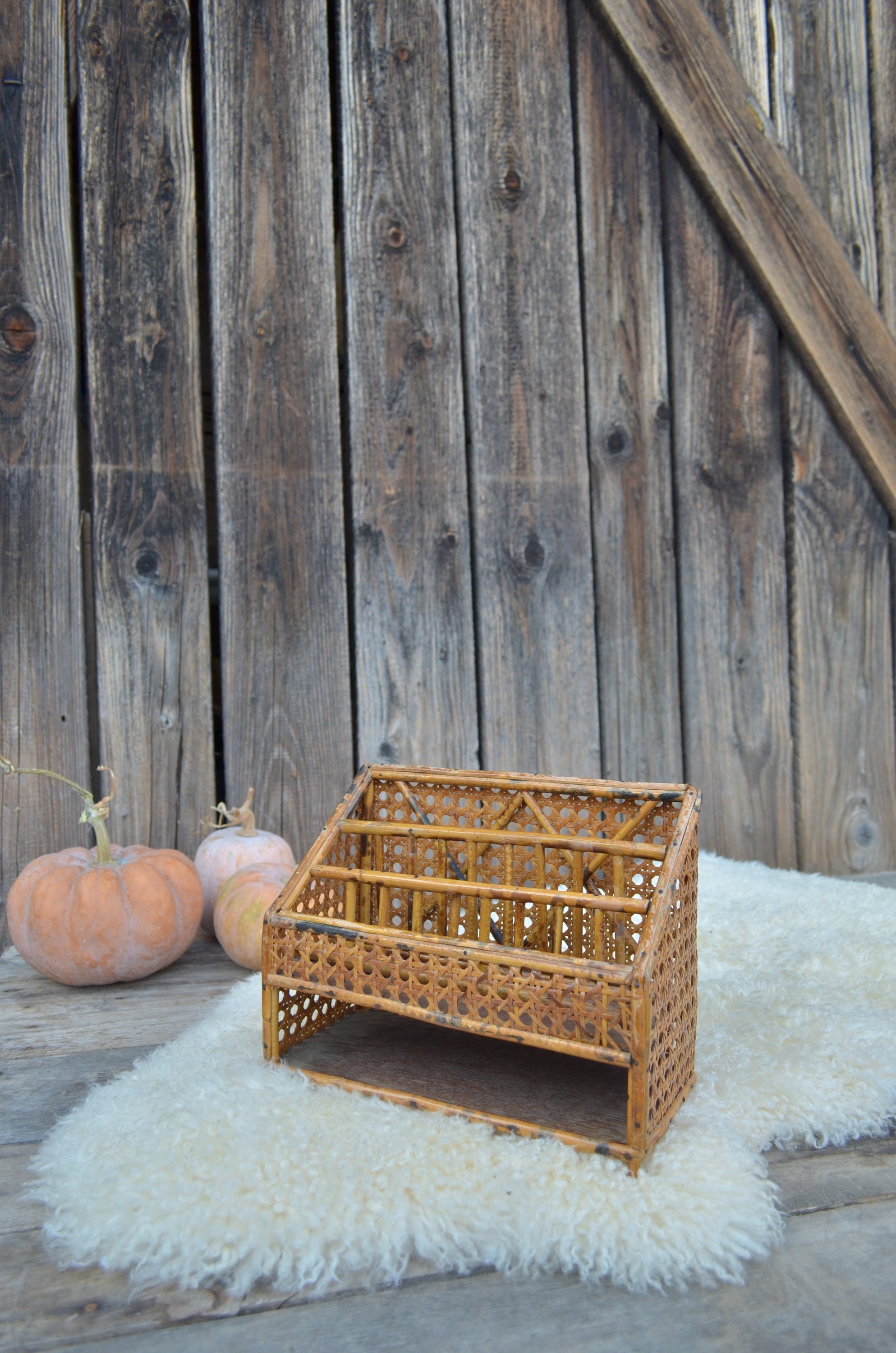 Mid Century Wicker Rattan Desk Organizer Boho Office Storage Etsy