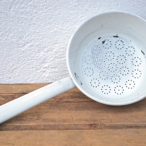 Vintage White Enamel Sieve, Rustic Food Photo Props