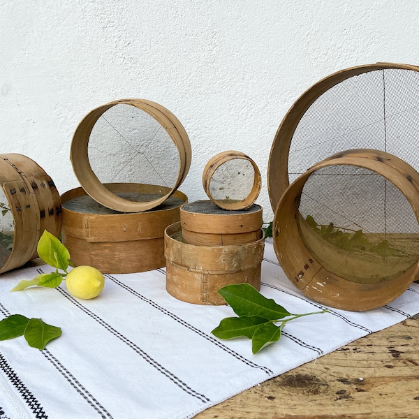 Antique Flour Sifter, Bentwood Sieve, Wood and Mesh Colander