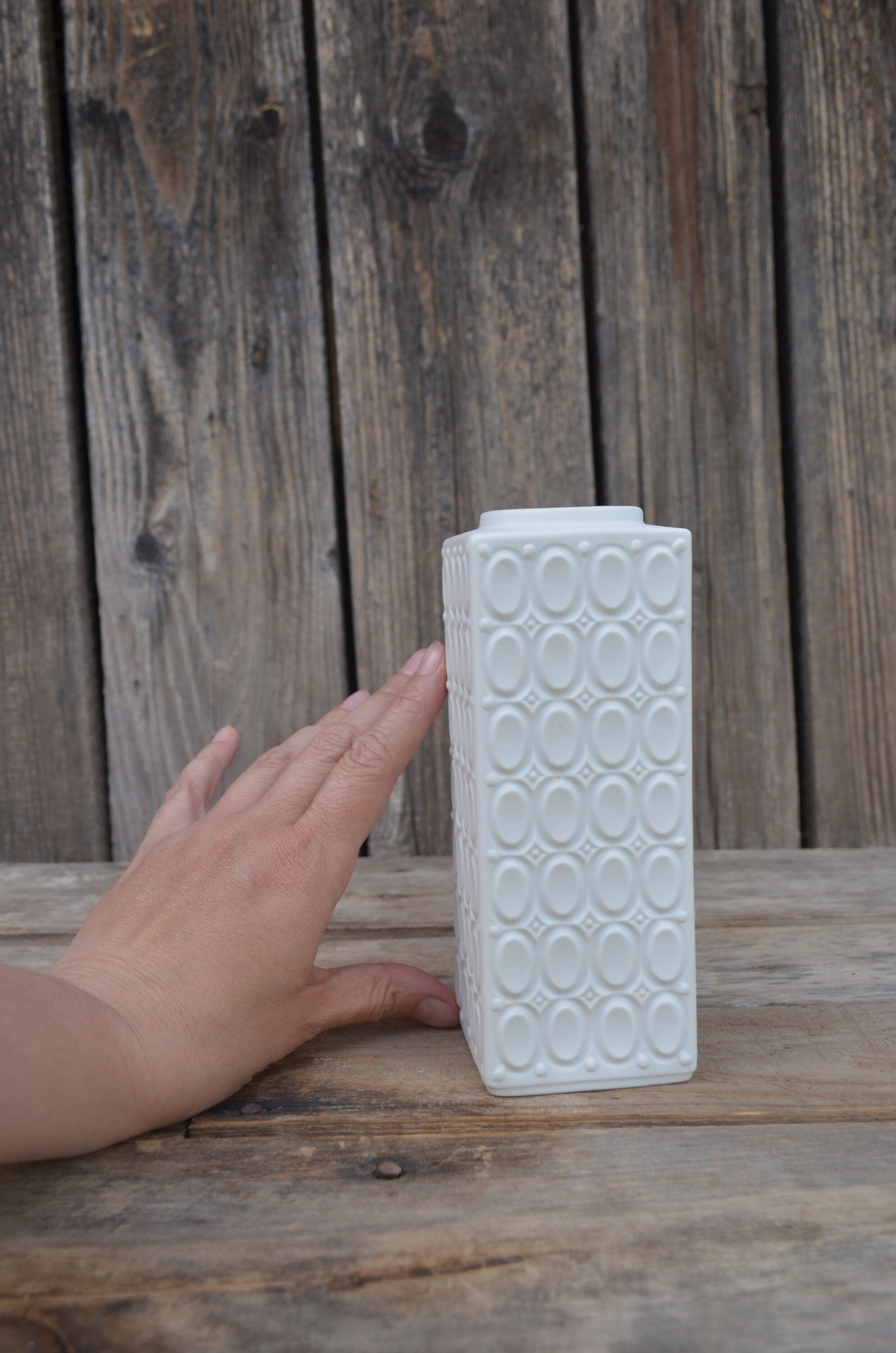 Vintage Rectangular Vase White Op Art Bisque Porcelain Vase - Etsy