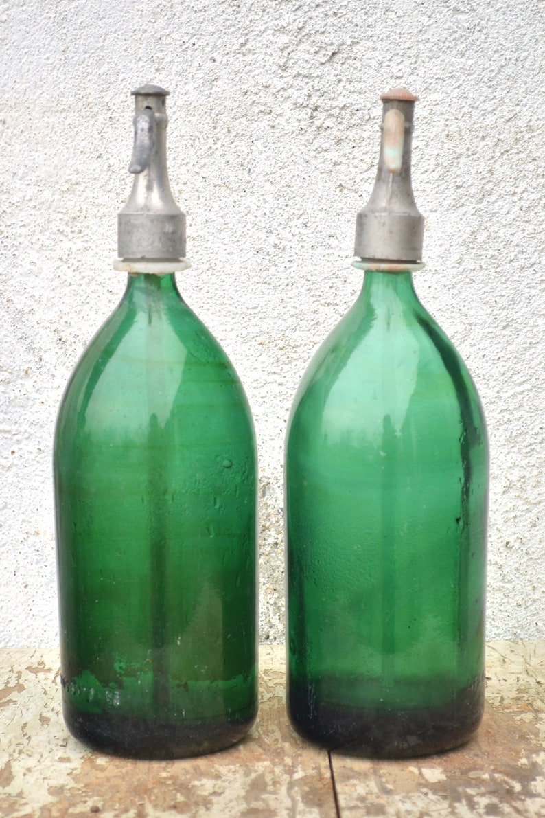 Emerald Green Vintage Soda Seltzer Siphon Bottles From Romania Etsy