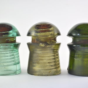 Glass Insulator Type CD 408 in Sage Green or Aqua Blue, Collectible Romanian Glass