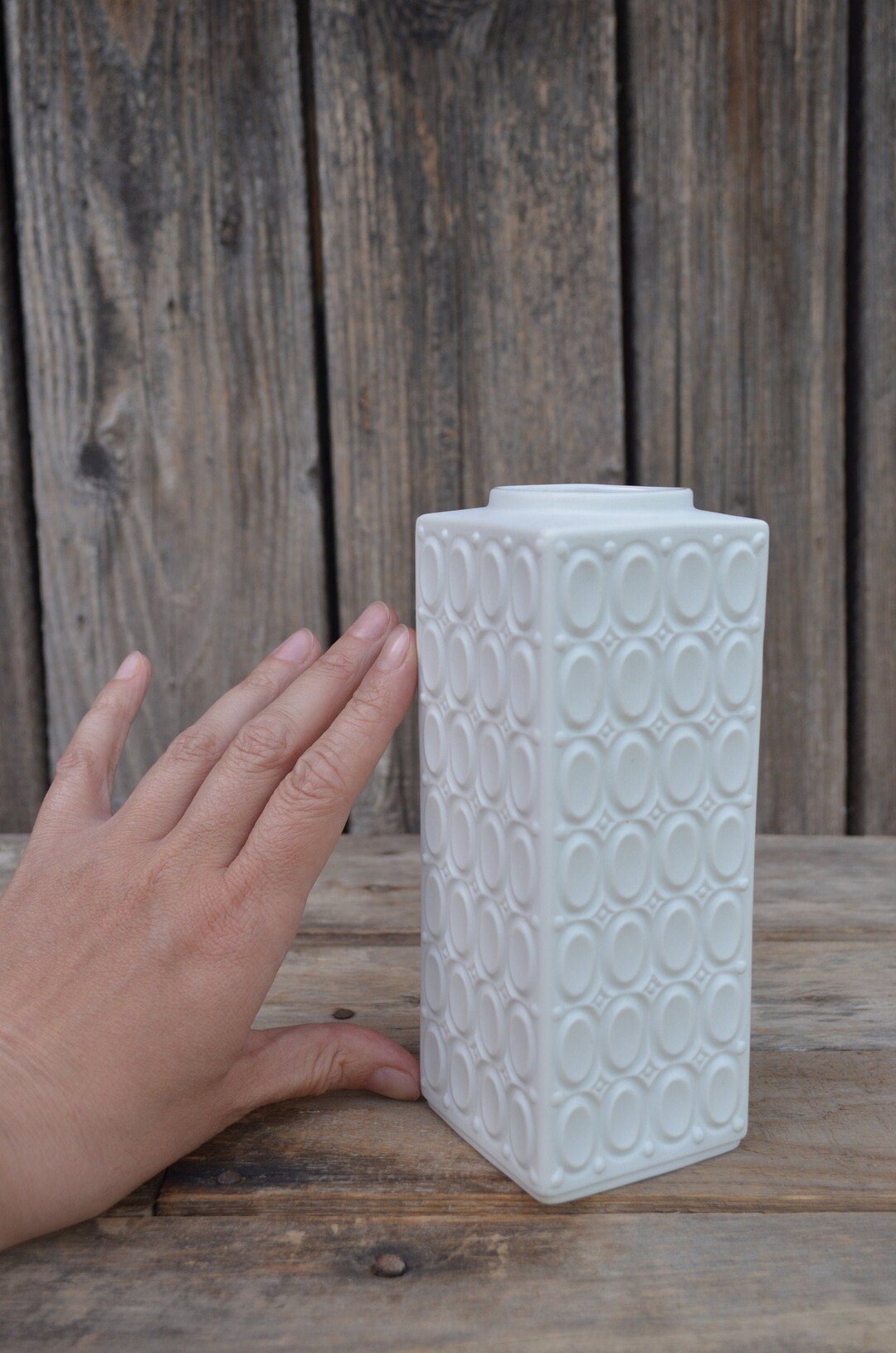 Vintage Rectangular Vase White Op Art Bisque Porcelain Vase - Etsy