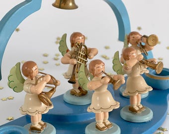 Erzgebirge Angels Christmas Decoration, 5 Wooden Angel Orchestra Candle Holder Ornament