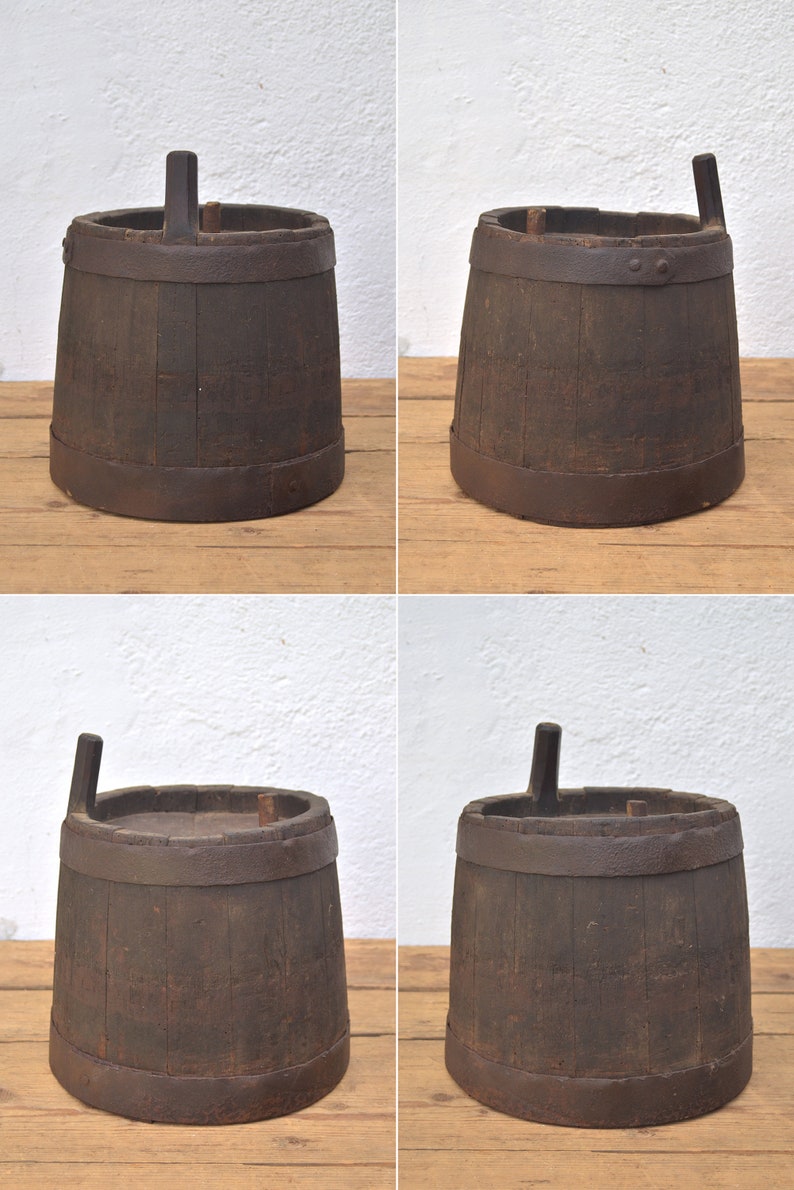 Antique Small Wood Barrel Primitive Wooden Keg With Handle Etsy