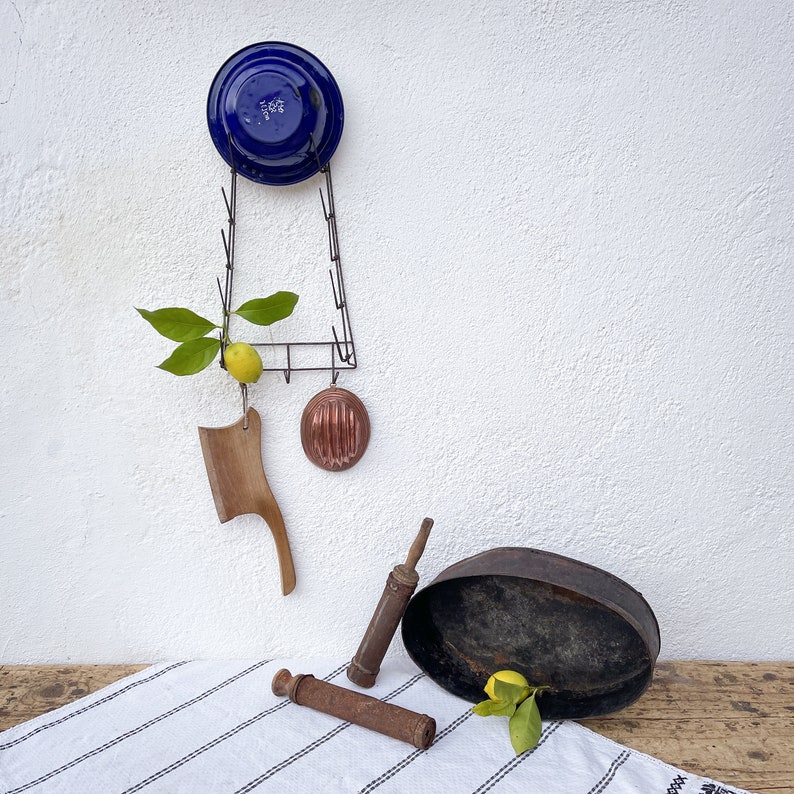 Vintage Pot Lid Holder, Metal Triangle Rack image 9