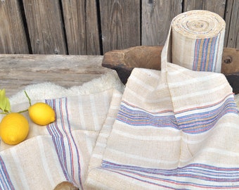 Antique Home Woven Hemp Fabric with Stripes, Fine Woven Linen Yardage