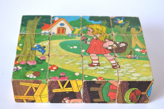 Cube Puzzle En Bois Boucle D'Or Et Les Trois Ours - Marque Dujardin / France Jouets