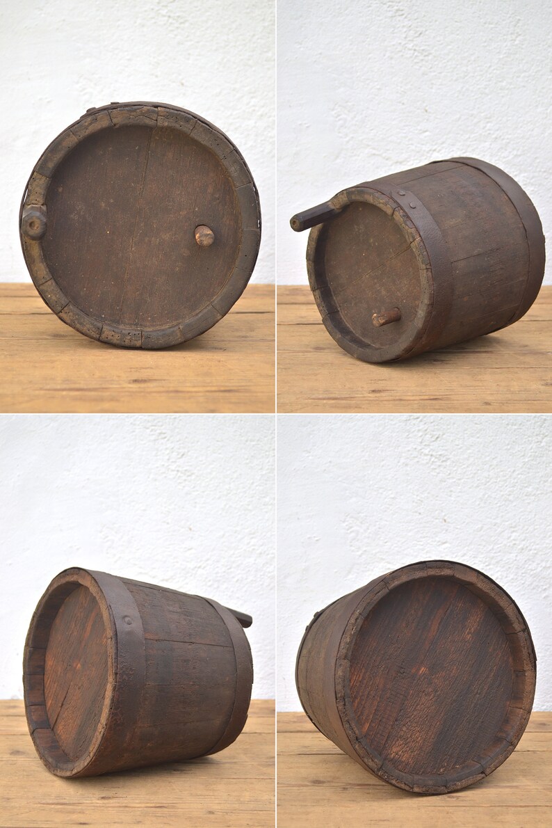 Antique Small Wood Barrel Primitive Wooden Keg With Handle Etsy