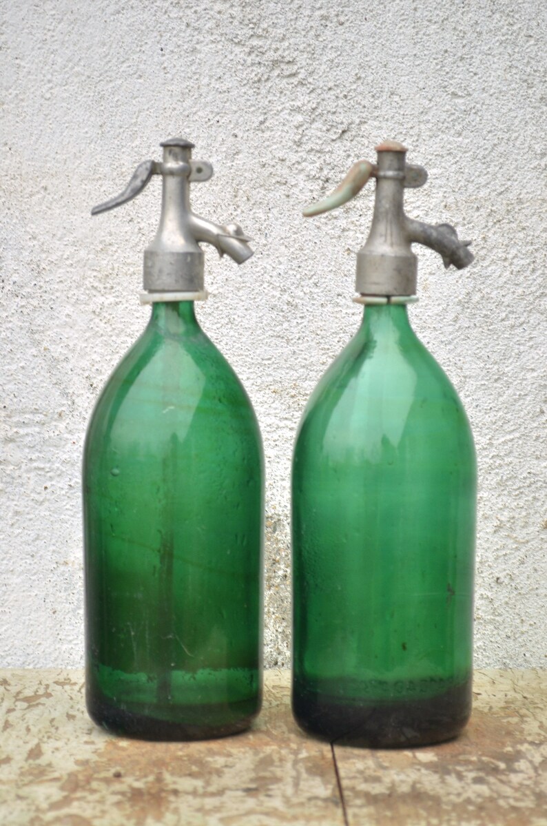 Emerald Green Vintage Soda Seltzer Siphon Bottles From Romania Etsy