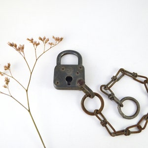 Vintage Padlock with Chain without Key, Old Collectible Metal Lock and Chain