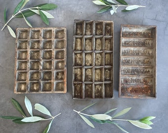 Vintage Chocolate Bar Mould, Tarnished Metal Praline Mold Plate, Food Photo Prop