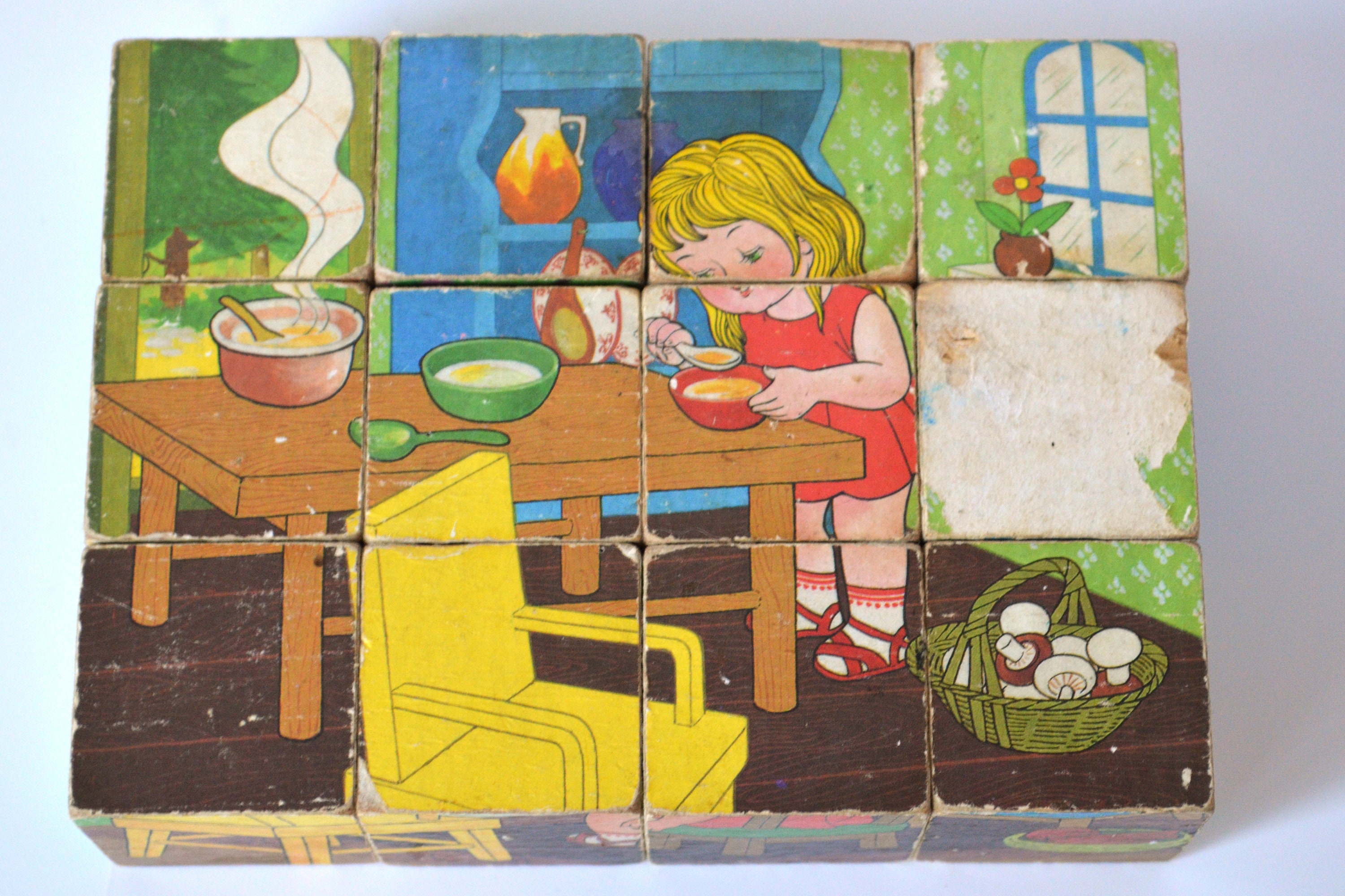 Vintage Cube Block Puzzle Goldilocks and the Three Bears - Etsy