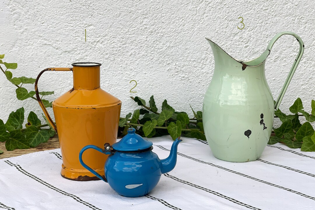 Tiny Tea Pot Vintage Enamel Milk Jug and Tiny Tea Pot - Etsy