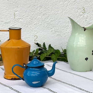 Vintage Enamel Milk Jug and Tiny Tea Pot