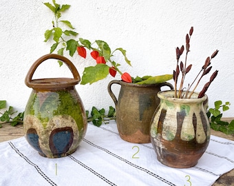 Antique Glazed Jugs, Primitive Clay Pitcher, Old Water Vessel