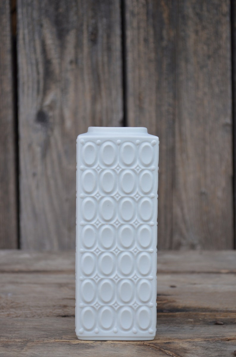 Vintage Rectangular Vase White Op Art Bisque Porcelain Vase - Etsy