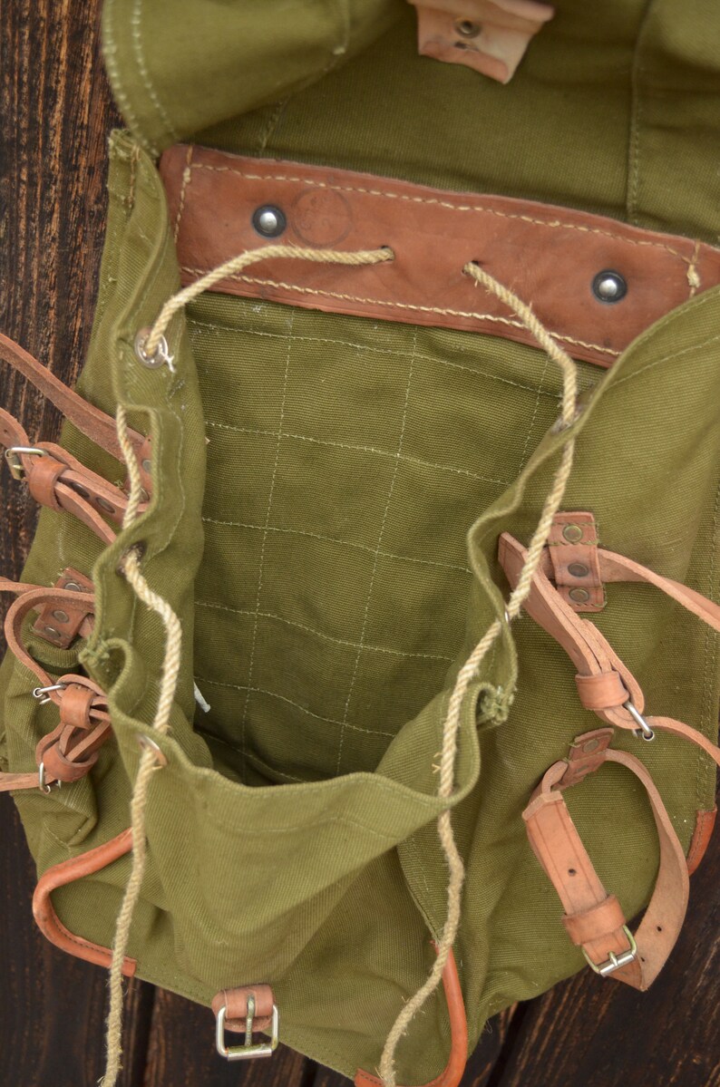 Military Backpack with Leather Straps Etsy