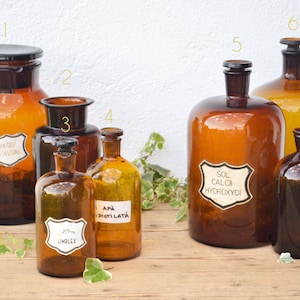 Vintage Apothecary Jars with Stoppers from Brown Amber Glass in Different Sizes