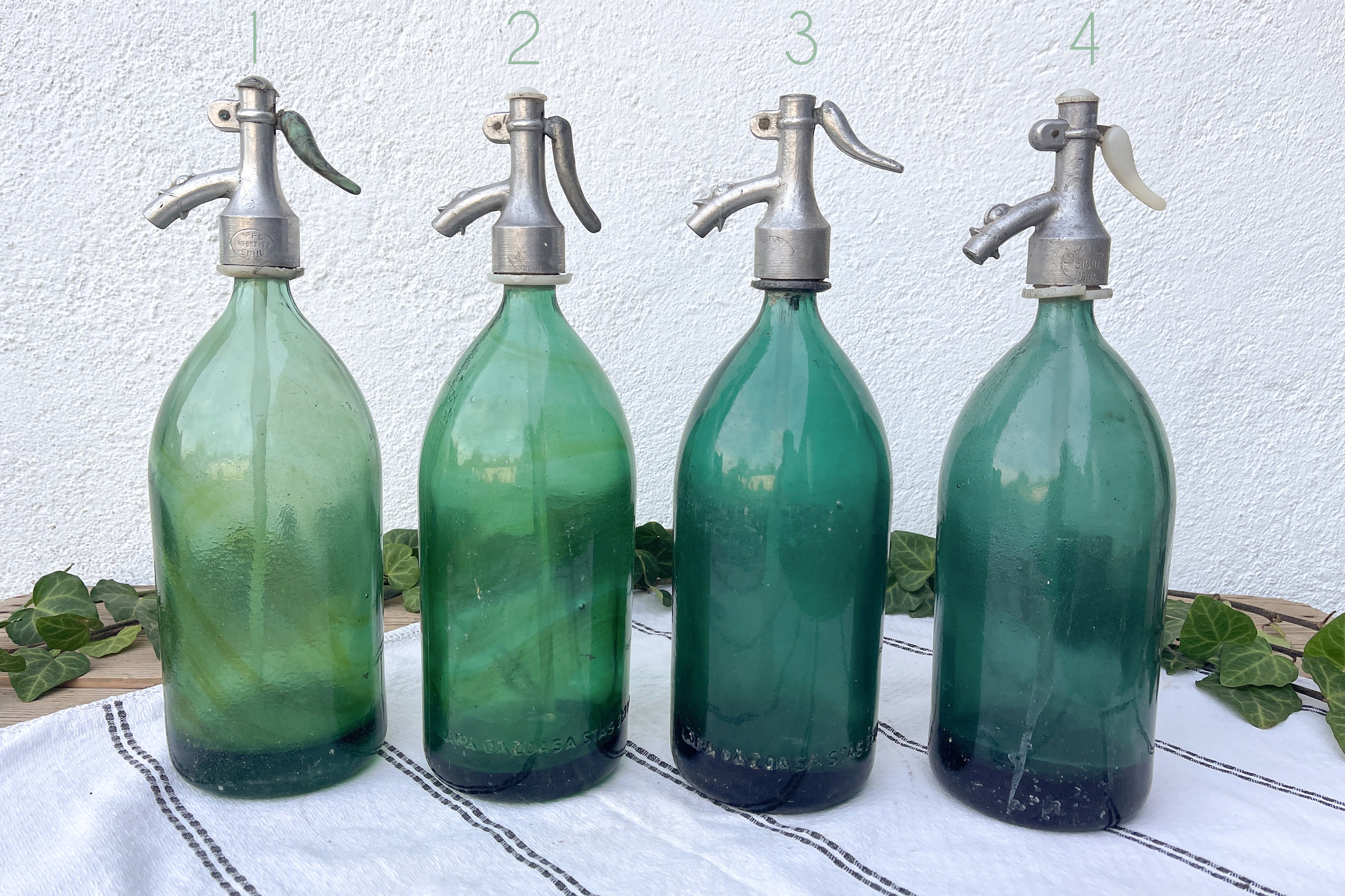 Romanian Seltzer Bottles, Green Vintage Soda Bottles