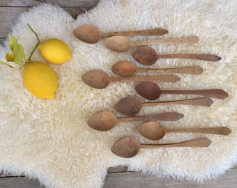 Vintage Hand Carved Wooden Spoons, Rustic Kitchen Decor