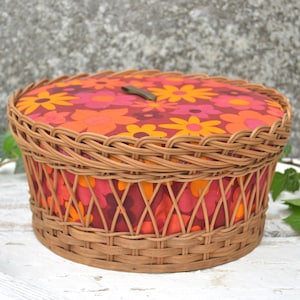 Rattan Sewing Storage Box, Sewing Basket with Textile Lid, Round Wicker Knitting Basket, Wicker Craft Box