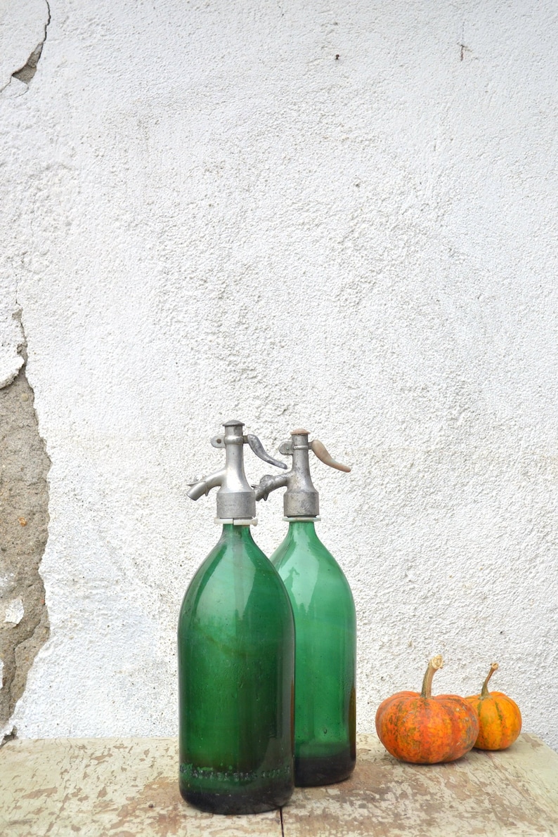 Emerald Green Vintage Soda Seltzer Siphon Bottles From Romania Etsy