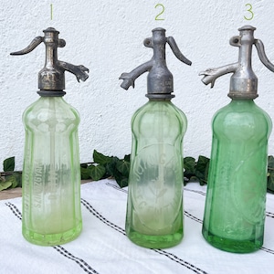 Antique Green Soda Seltzer Bottle, Apple Green Glass Half Liter Seltzer Bottle