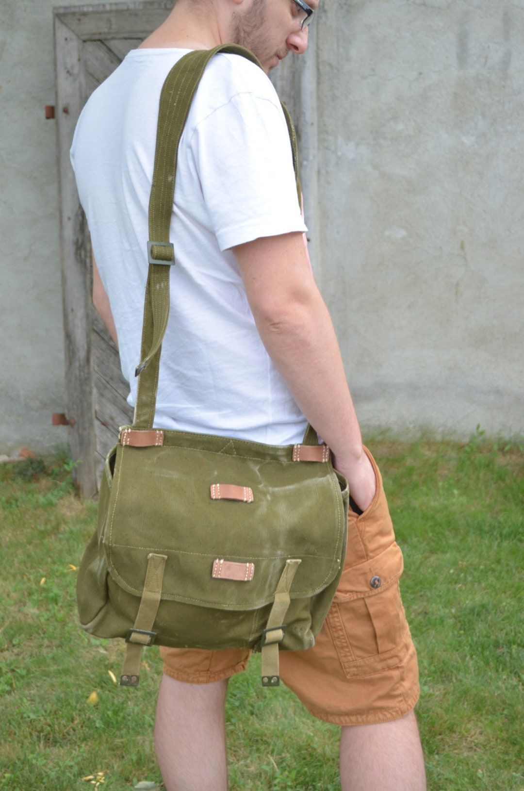 Vintage Messenger Bag Unisex Military Haversack Green Heavy - Etsy