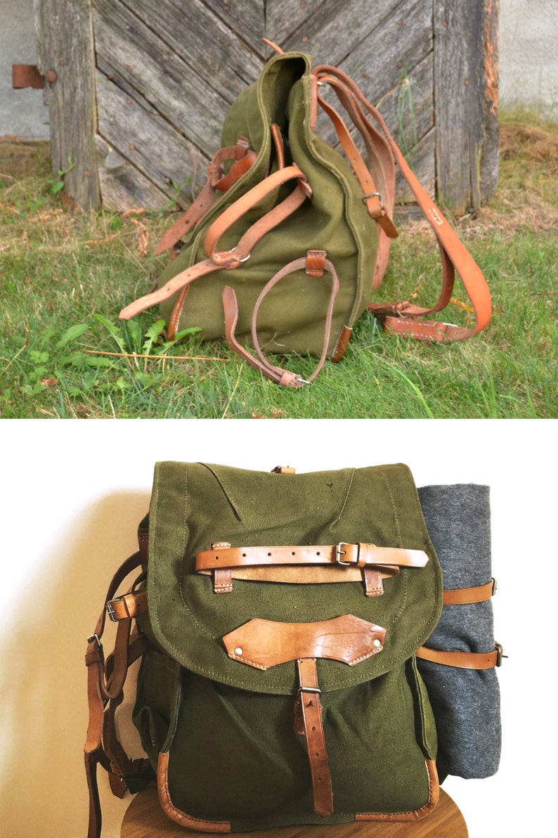 Military Backpack with Leather Straps Etsy