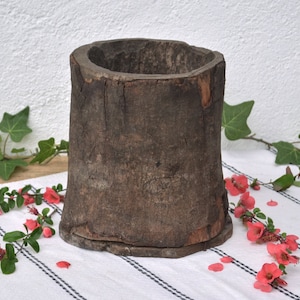 Primitive Vintage Wooden Barrel Carved Out of a Log