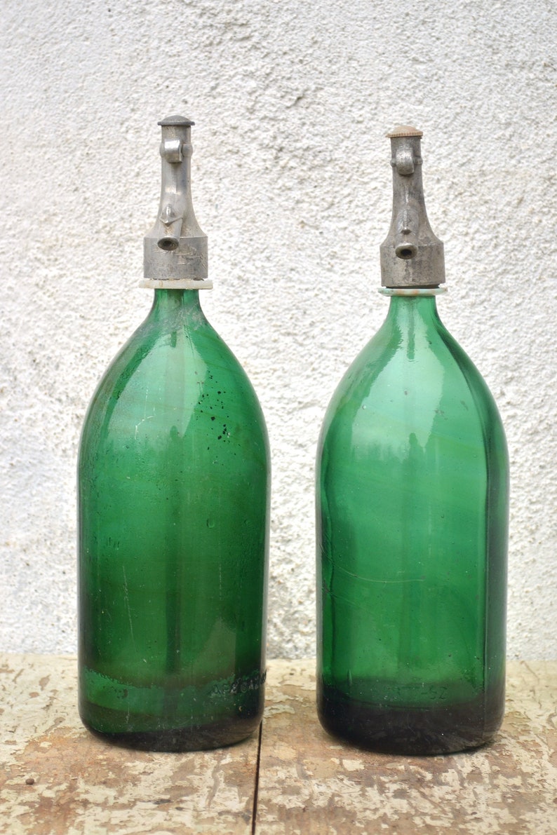 Emerald Green Vintage Soda Seltzer Siphon Bottles From Romania Etsy
