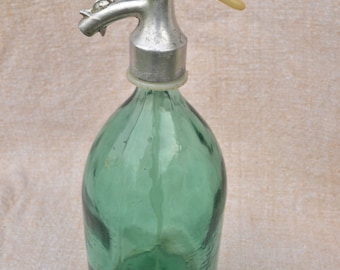 Old Seltzer Bottle, Green Blue Vintage Soda Siphon Bottle