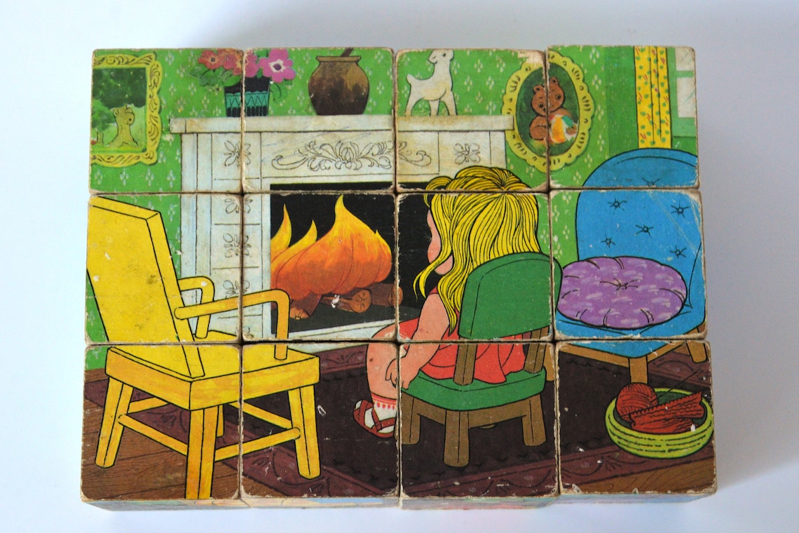 Vintage Cube Block Puzzle Goldilocks and the Three Bears - Etsy