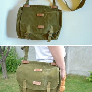 sac messager vintage, sac à dos militaire unisexe, sac à bandoulière en toile résistante verte image 2