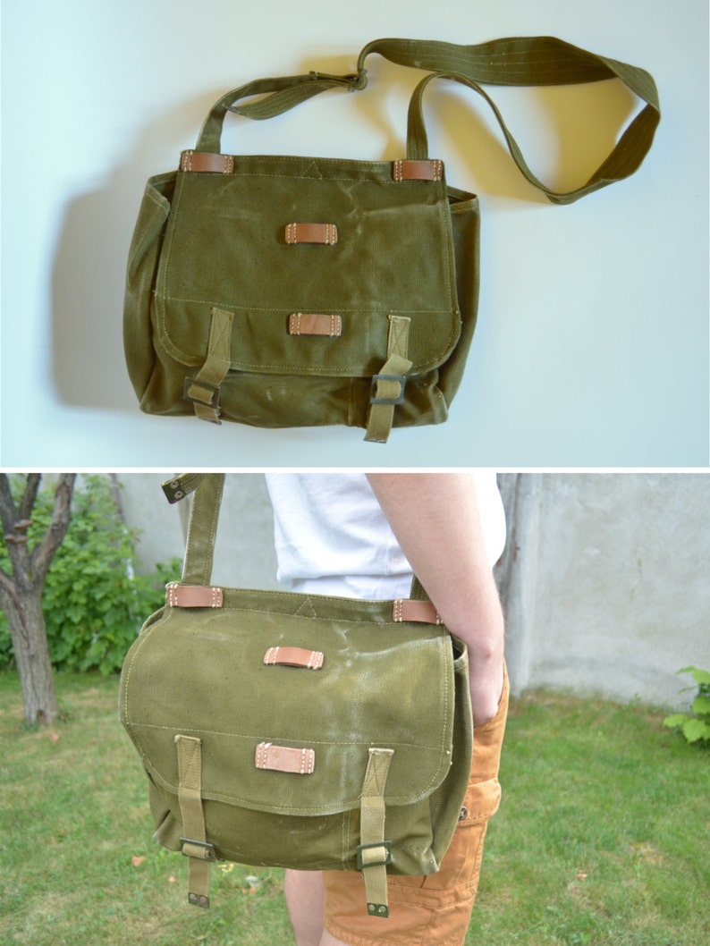sac messager vintage, sac à dos militaire unisexe, sac à bandoulière en toile résistante verte image 2
