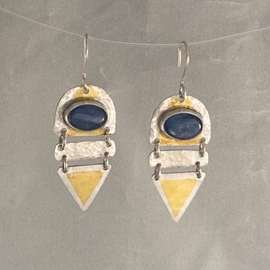 Kyanite set in sterling silver, fine silver and 24k gold Keum-boo