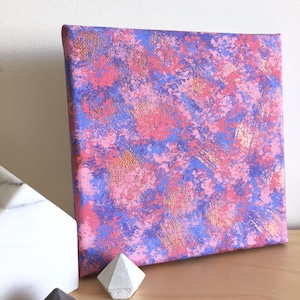 ABSTRAKTE Kunst Quadrate - Mini Leinwand Acrylmalerei mit metallischen Kupfer, Schreibtisch-Zubehör, Dekor, Wanddekoration
