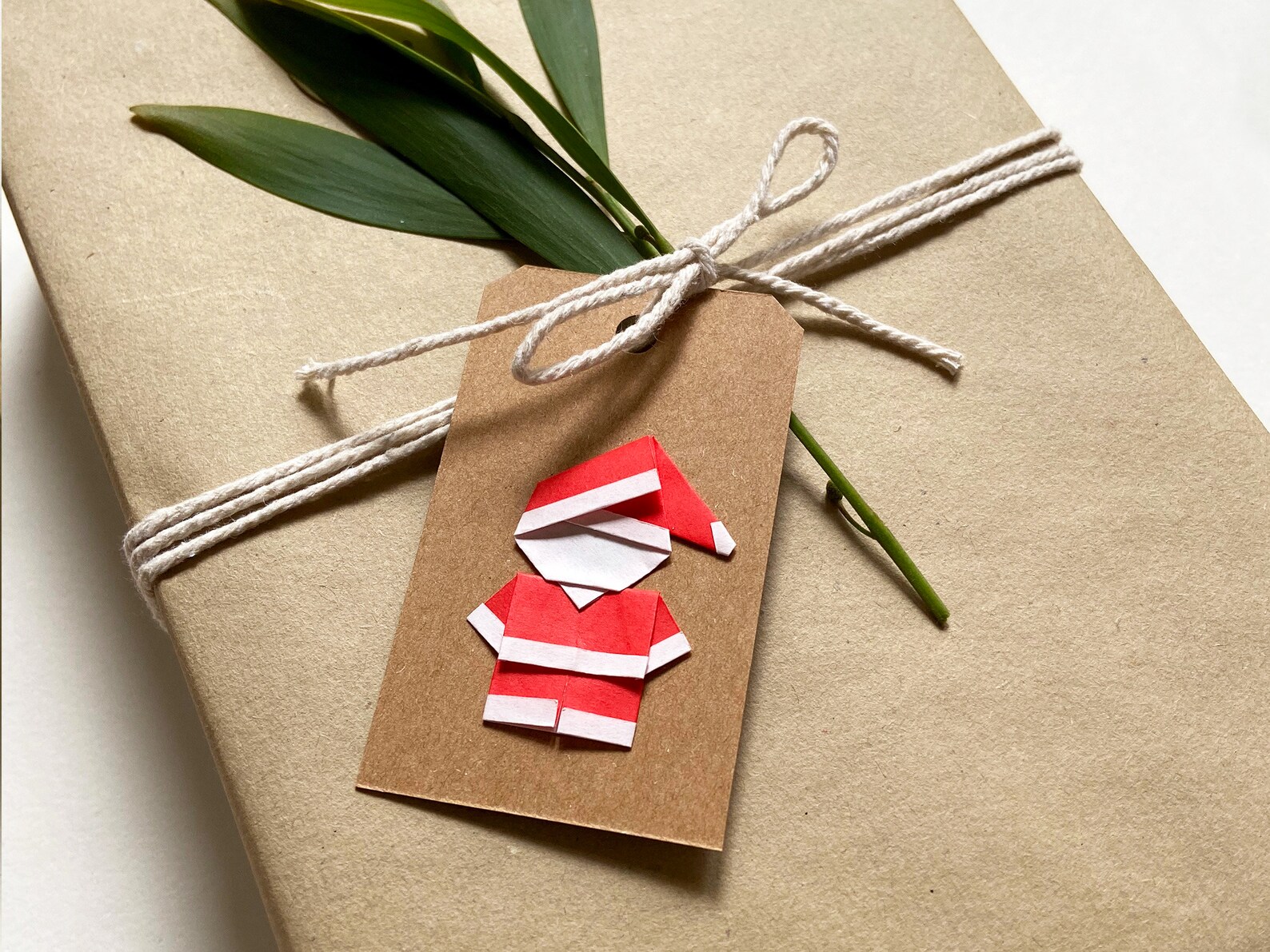 Set of 8 x Origami Santa gift tags on recycled brown paper Etsy