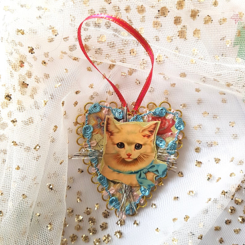 Lovely Pussy cat decorations with ribbon bow and tiny bell and greeting of choice Birthday keepsake.
