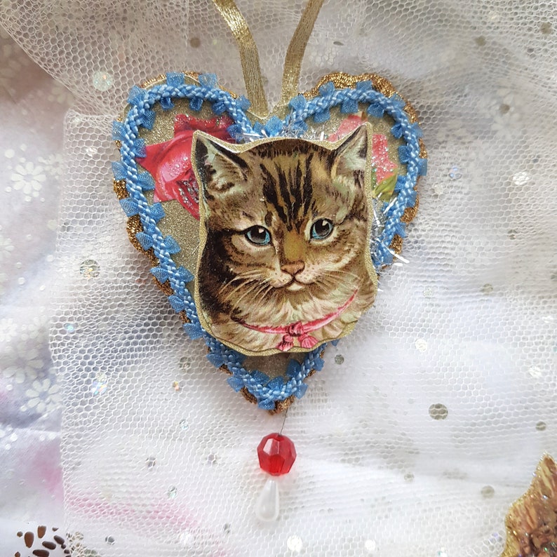 Lovely Pussy cat decorations with ribbon bow and tiny bell and greeting of choice Birthday keepsake.
