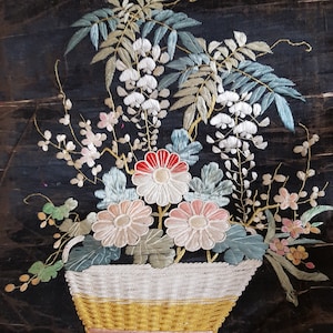 19th Century Floral Silk work Embroidery panel with paperbacking.