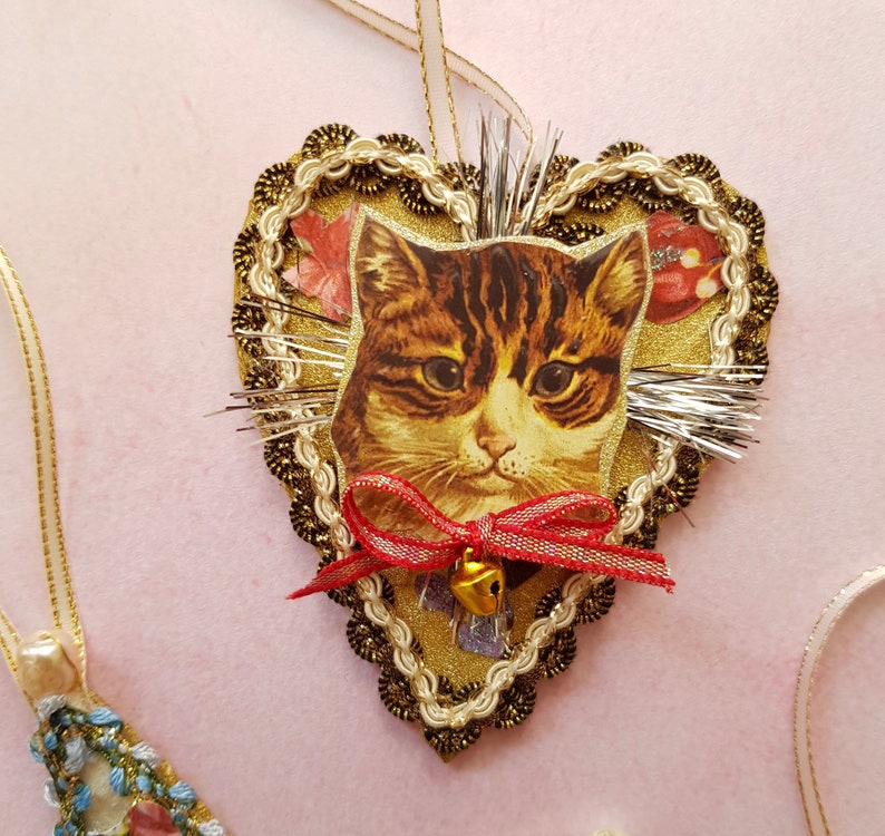 Lovely Pussy cat decorations with ribbon bow and tiny bell and greeting of choice Birthday keepsake.