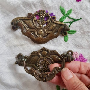 Vintage Drop Bail Drawer Handles: Shabby Chic Flower Trellis, Pair